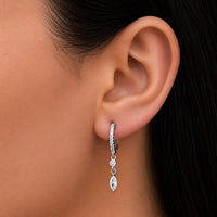MARQUISE &ROUND STONES HOOP SILVER EARRING