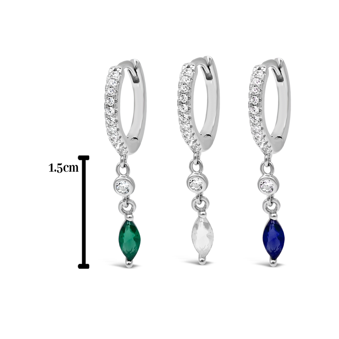 MARQUISE &ROUND STONES HOOP SILVER EARRING