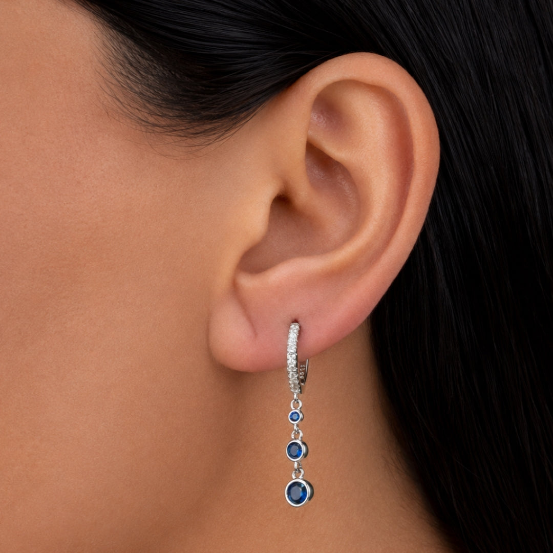 GRADED ROUND STONED HOOP SILVER EARRING