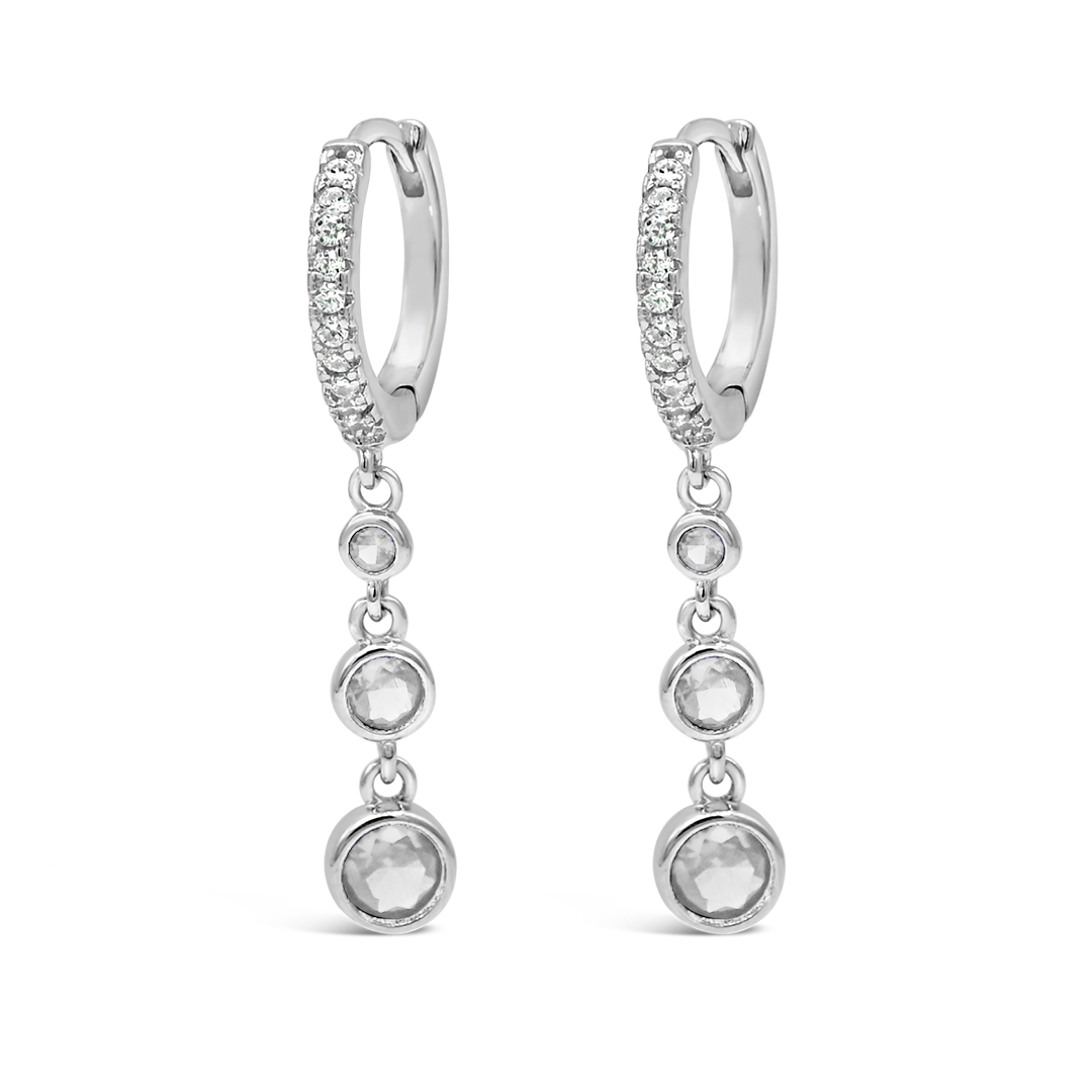 GRADED ROUND STONED HOOP SILVER EARRING