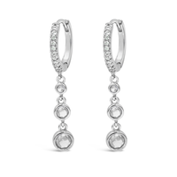 GRADED ROUND STONED HOOP SILVER EARRING