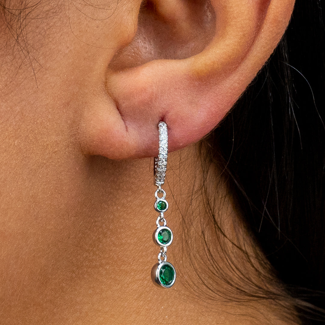 GRADED ROUND STONED HOOP SILVER EARRING