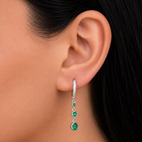 GRADED ROUND STONED HOOP SILVER EARRING
