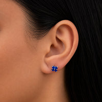 FLOWER SHAPED HEART STONED STUD SILVER EARRING