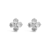 FLOWER SHAPED HEART STONED STUD SILVER EARRING