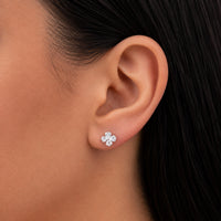 FLOWER SHAPED HEART STONED STUD SILVER EARRING