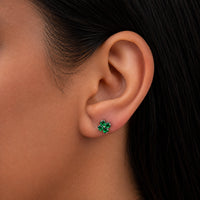 FLOWER SHAPED HEART STONED STUD SILVER EARRING