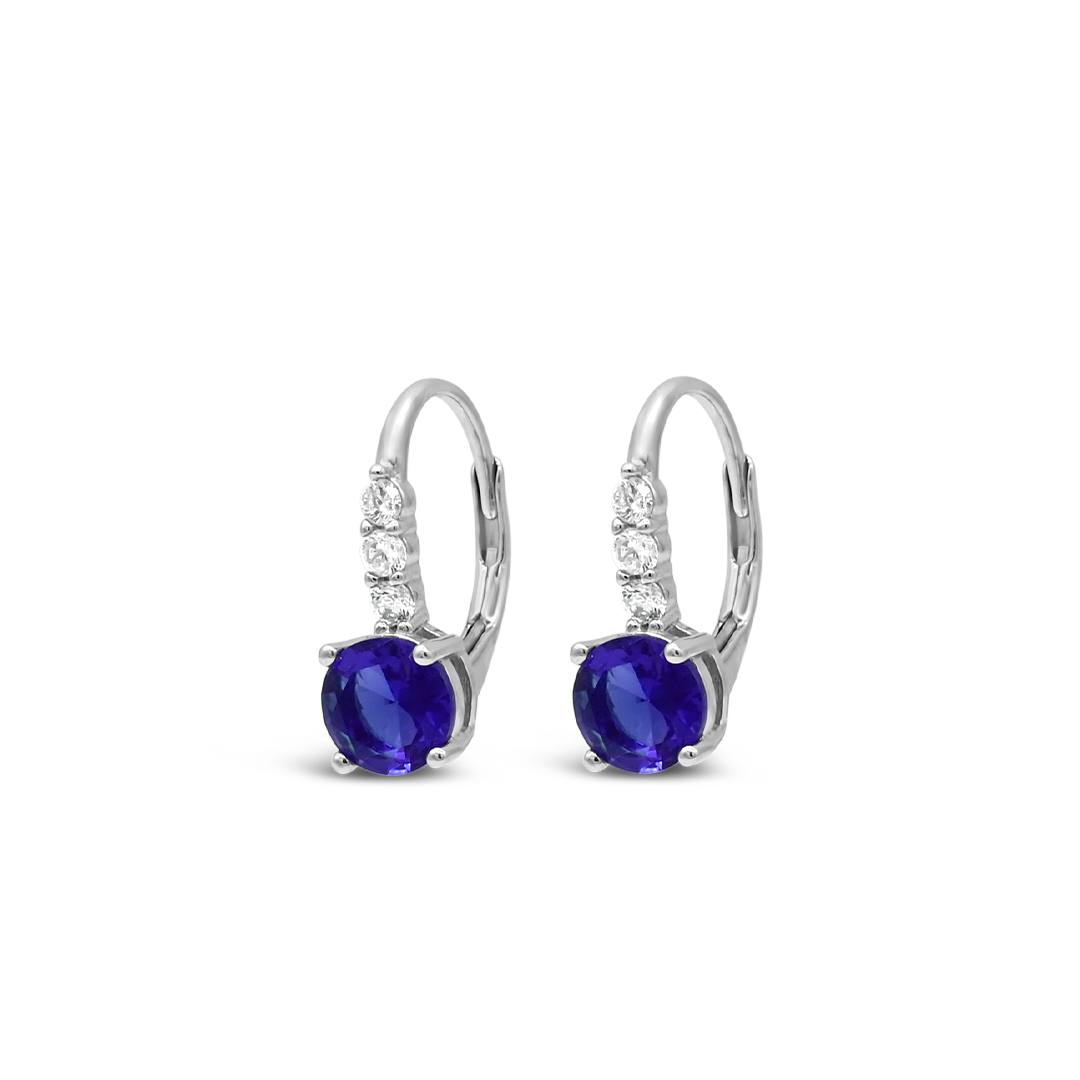 COLORED ROUND STONE HOOP SILVER EARRING