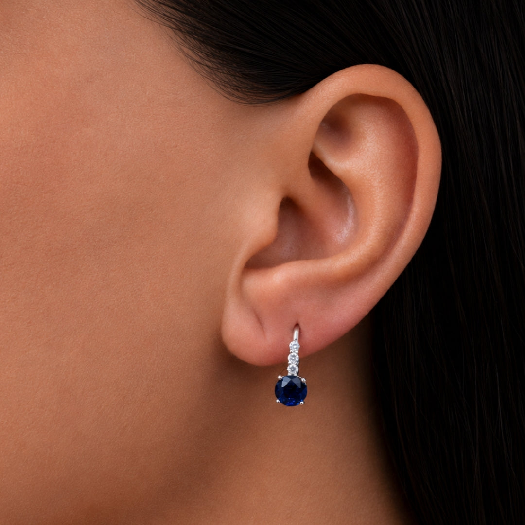 COLORED ROUND STONE HOOP SILVER EARRING