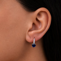 COLORED ROUND STONE HOOP SILVER EARRING