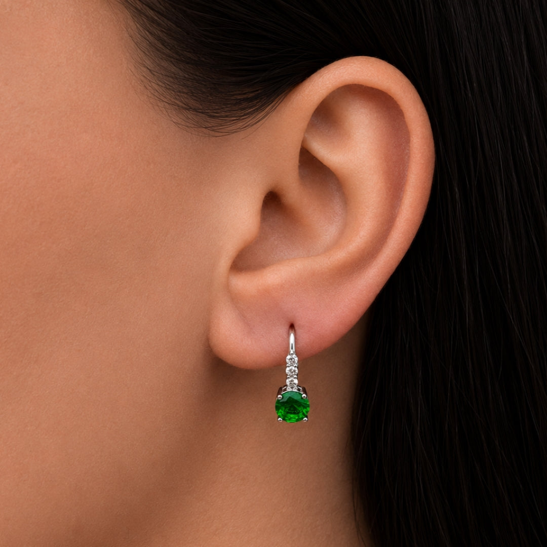 COLORED ROUND STONE HOOP SILVER EARRING