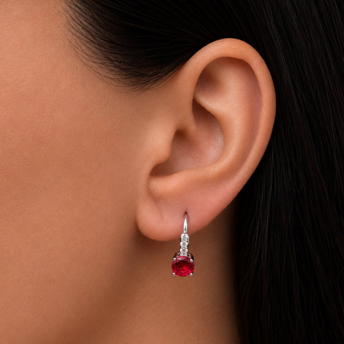 COLORED ROUND STONE HOOP SILVER EARRING