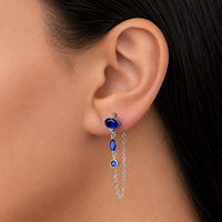 MULTISTONED LOOP STUD SILVER EARRING