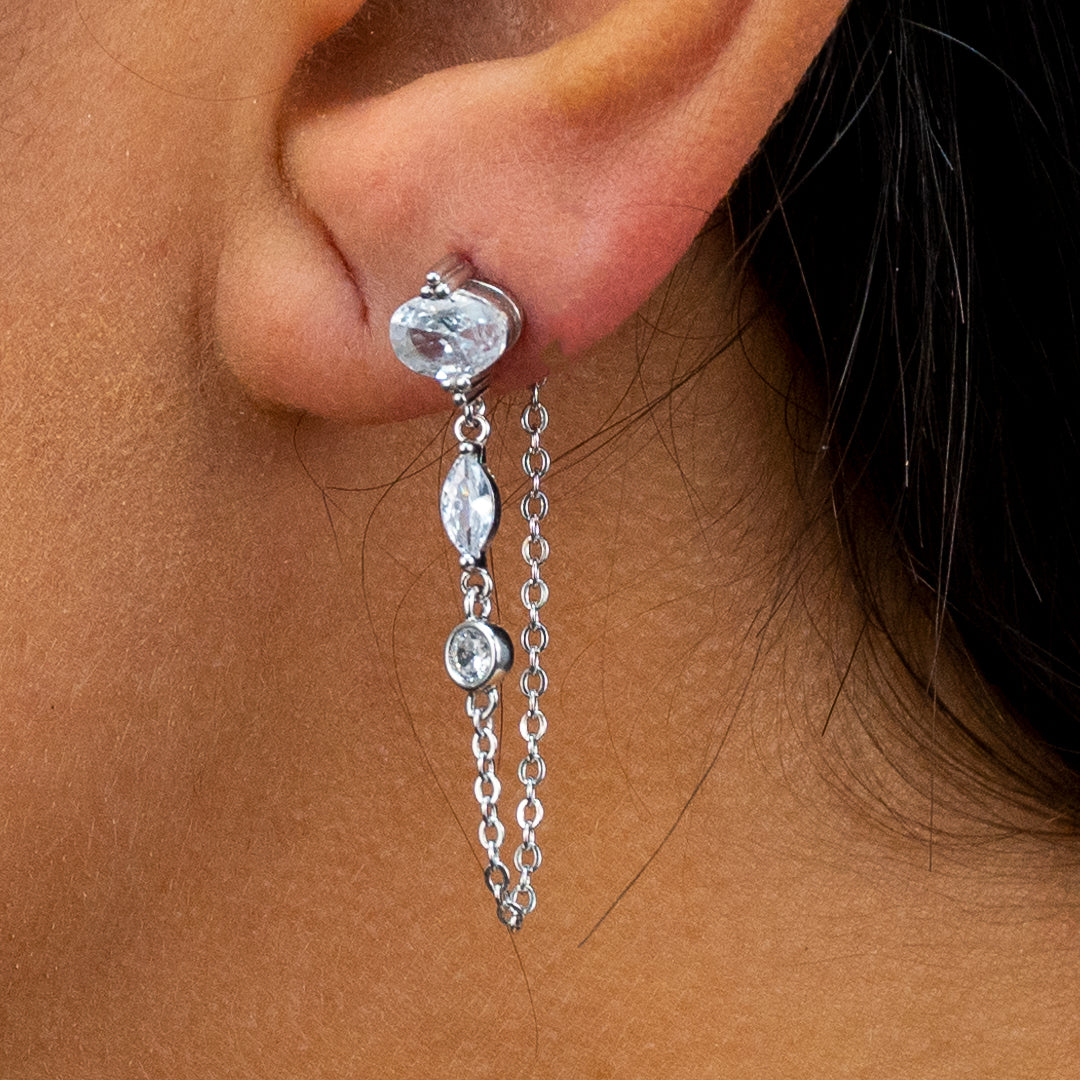 MULTISTONED LOOP STUD SILVER EARRING