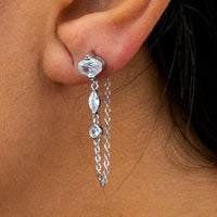 MULTISTONED LOOP STUD SILVER EARRING