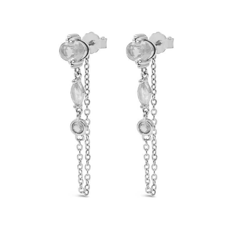 MULTISTONED LOOP STUD SILVER EARRING