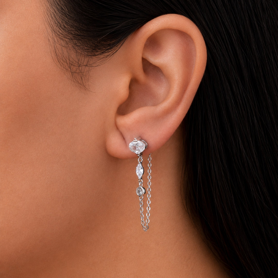 MULTISTONED LOOP STUD SILVER EARRING