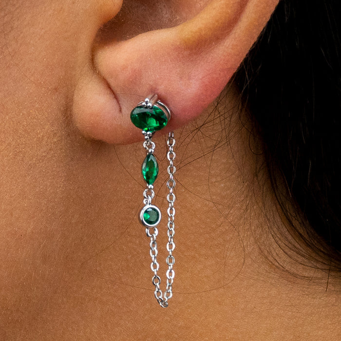 MULTISTONED LOOP STUD SILVER EARRING