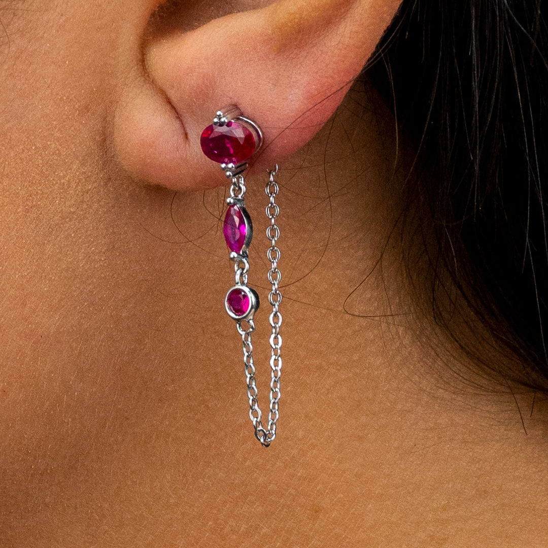 MULTISTONED LOOP STUD SILVER EARRING