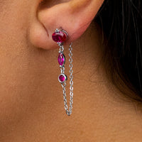 MULTISTONED LOOP STUD SILVER EARRING