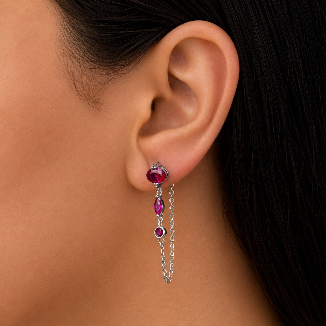 MULTISTONED LOOP STUD SILVER EARRING