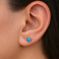 ROUND TURQUOISE SHELL STUD SILVER EARRING