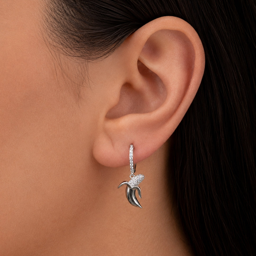 BANANA SHAPED HOOP SILVER EARRING