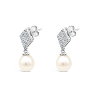 DROPPING OVAL PEARL STUD SILVER EARRING