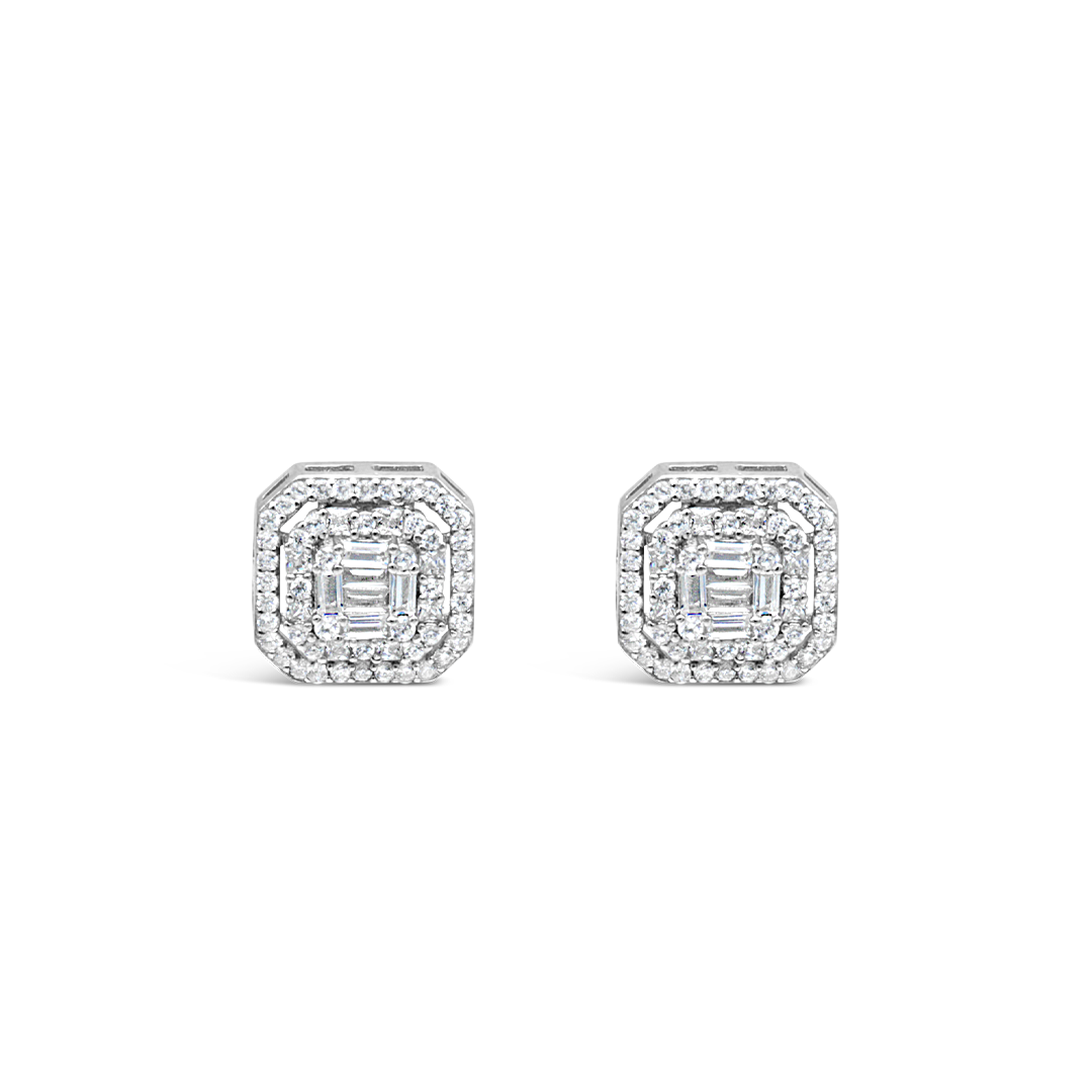 EMERALD CUT SQUARE STUD SILVER EARRING