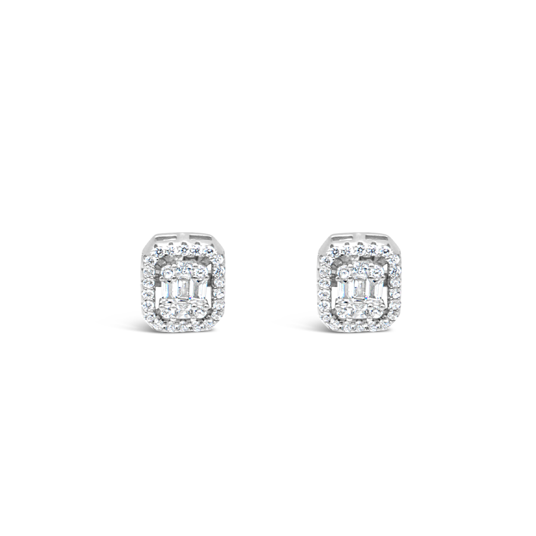 EMERALD CUT SILVER EARRING