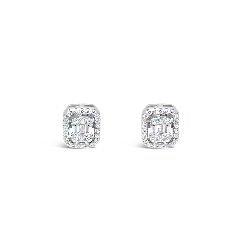 EMERALD CUT SILVER EARRING