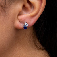 DOUBLE PEAR STONED STUD SILVER EARRING