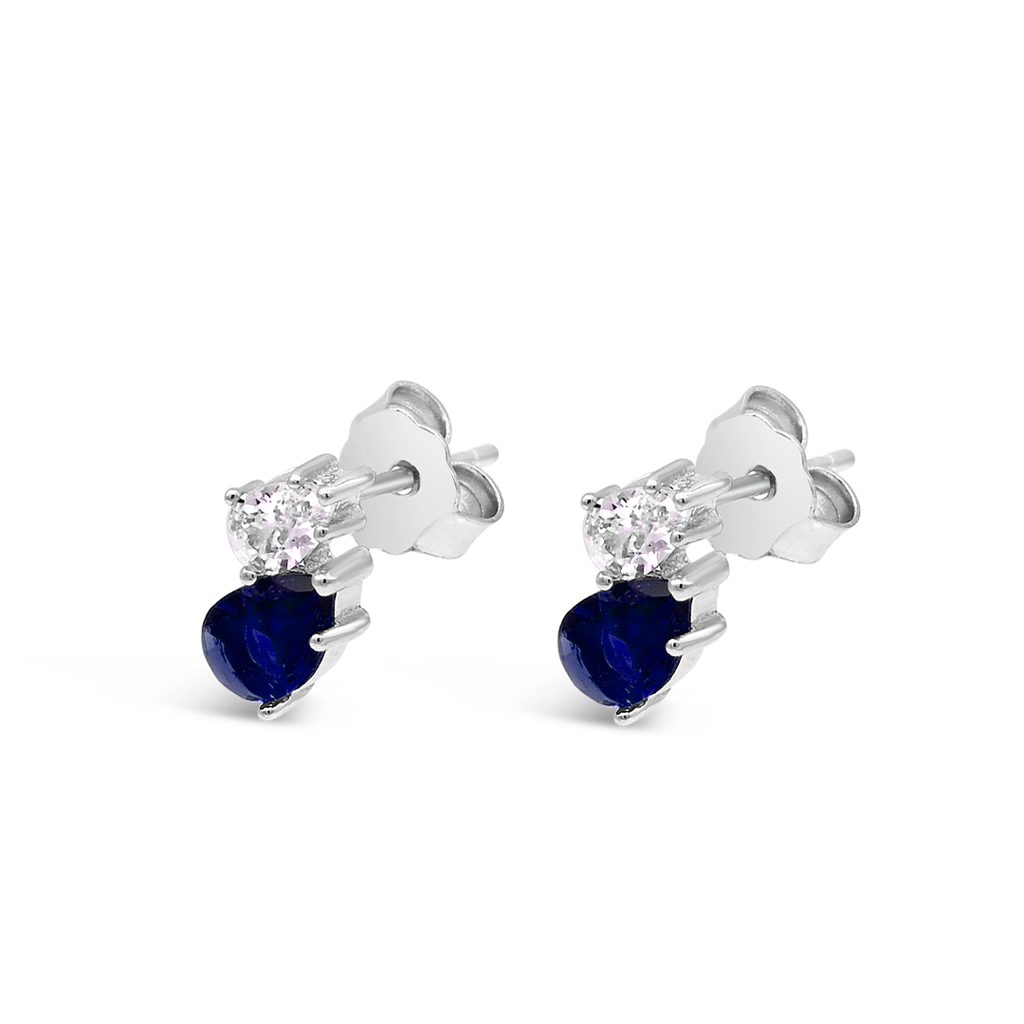 DOUBLE PEAR STONED STUD SILVER EARRING – Marly Silver