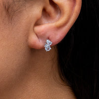 DOUBLE PEAR STONED STUD SILVER EARRING