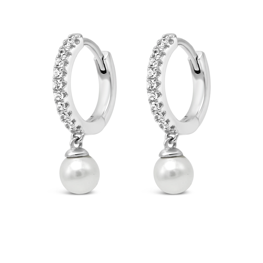 DROPPING PEARL HOOP SILVER EARRING