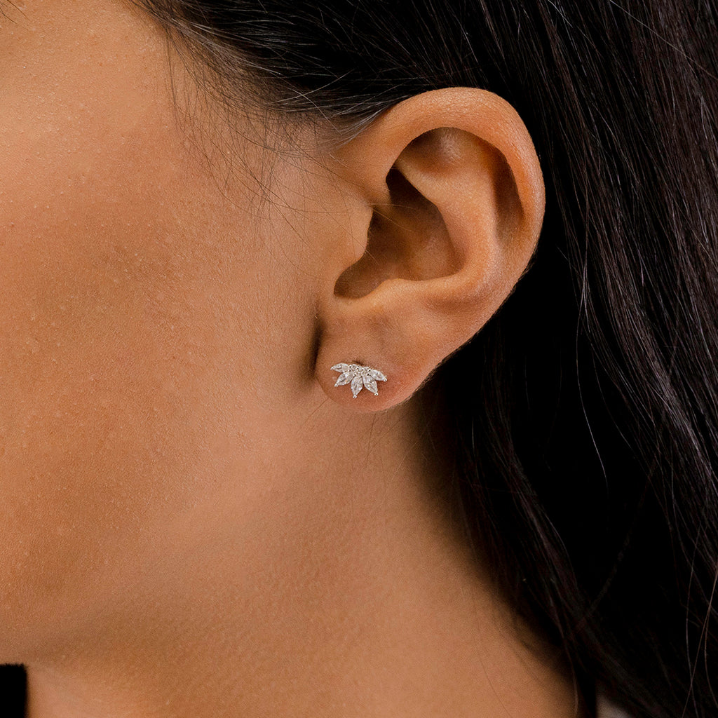 MULTISTONED MARQUISE STUD SILVER EARRING – Marly Silver