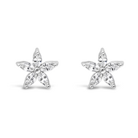 MARQUISE STONED FLOWER STUD SILVER EARRING