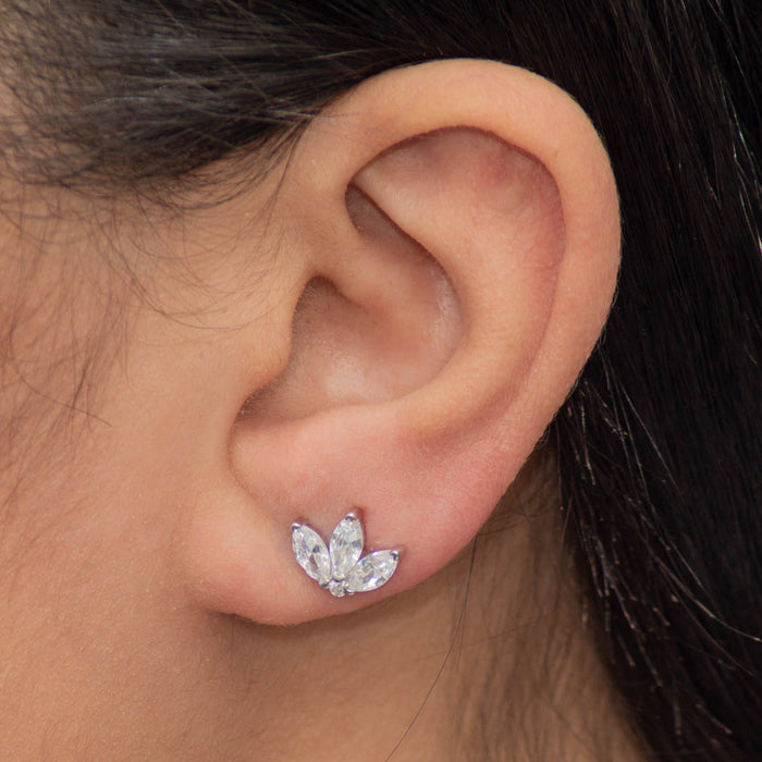 TRIPLE MARQUISE STONES STUD SILVER EARRING