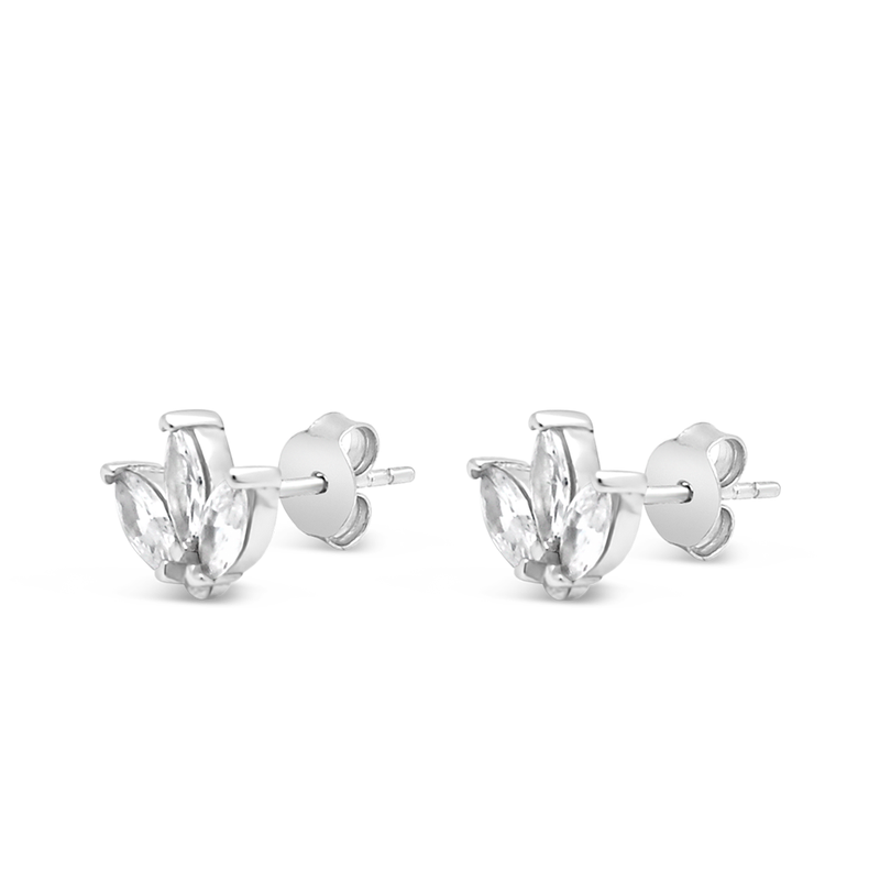 TRIPLE MARQUISE STONES STUD SILVER EARRING