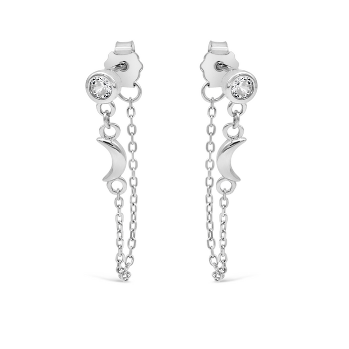 LOOPED CRESCENT STUD SILVER EARRING