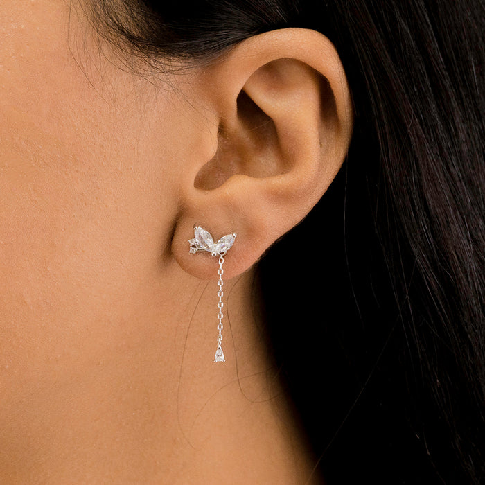 MARQUISE DROPPING PEAR STUD SILVER EARRING