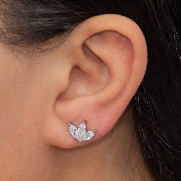 TRIPLE MARQUISE STONES STUD SILVER EARRING