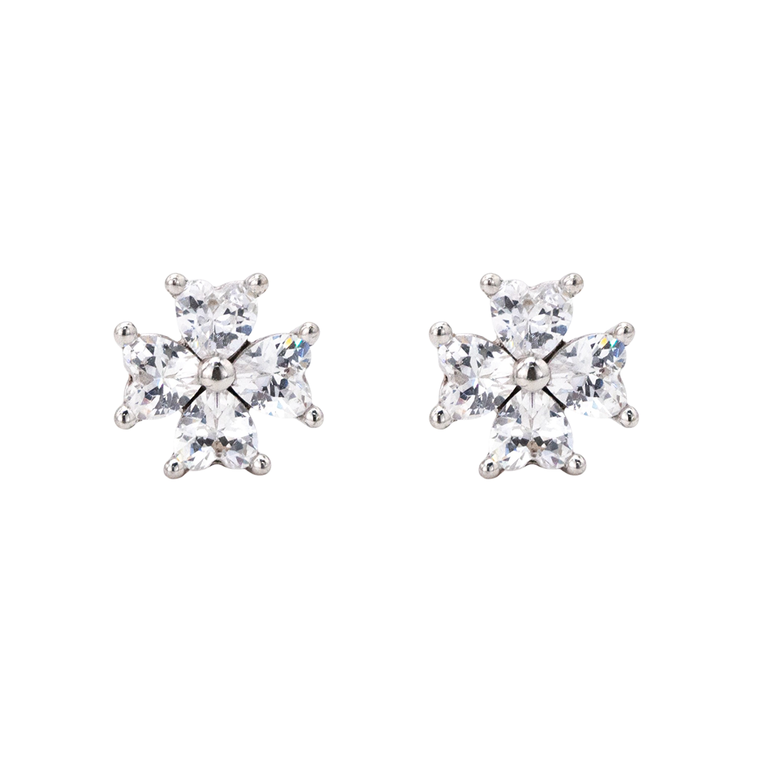 FANCY FLOWER SHAPED STUD SILVER EARRING