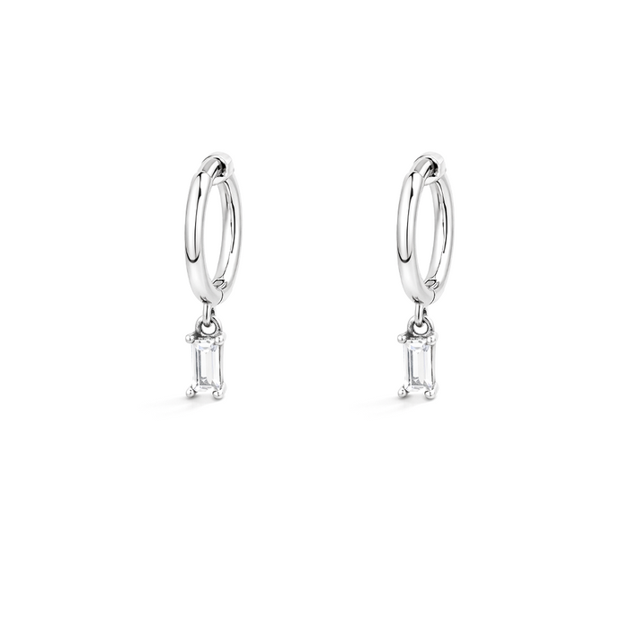 TINY BAGUETTE HOOP SILVER EARRING