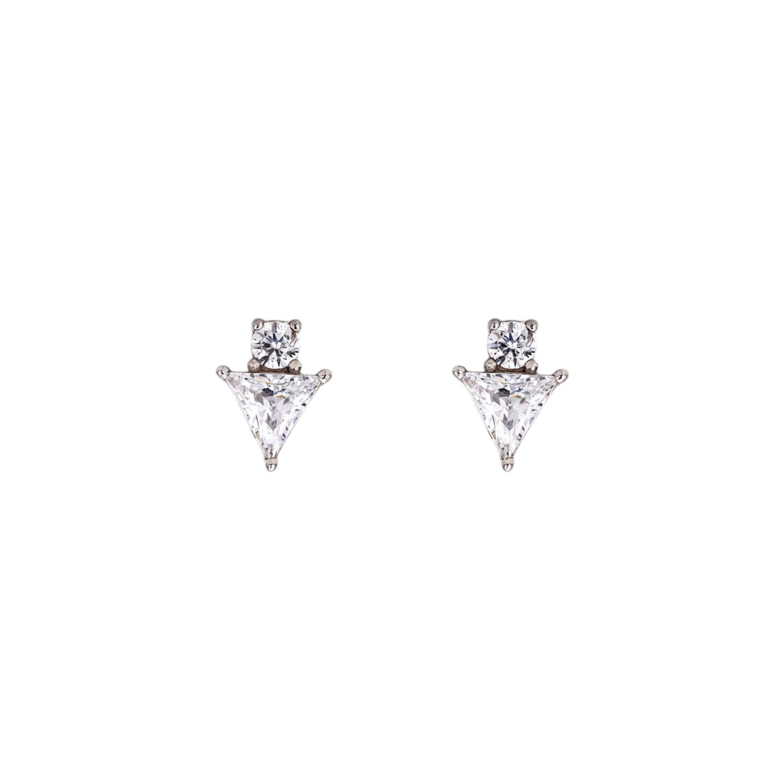 DOUBLE STONED STUD SILVER EARRING