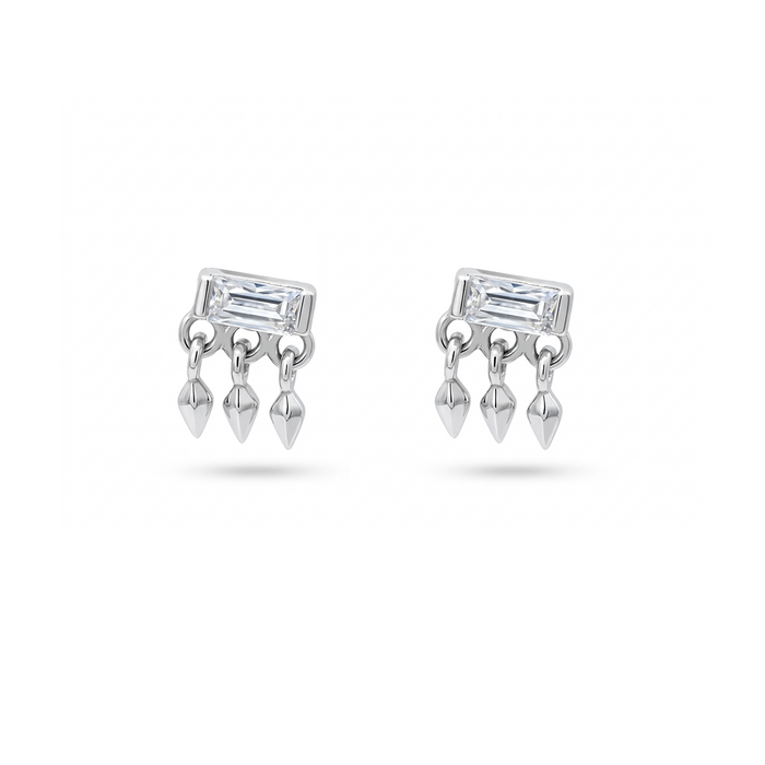 DROPPING TRIPLE EDGE DANGLE STUD SILVER EARRING