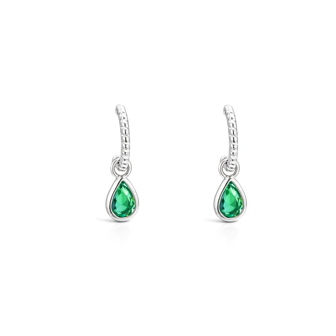 DROPPING PEAR STONED BEADED STUD SILVER EARRING