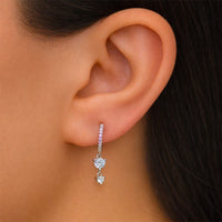 DROPPING DOUBLE STONED HOOP SILVER EARRING