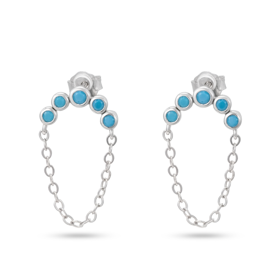 TURQUOISE ROUND SHELLS LOOP STUD SILVER EARRINGS