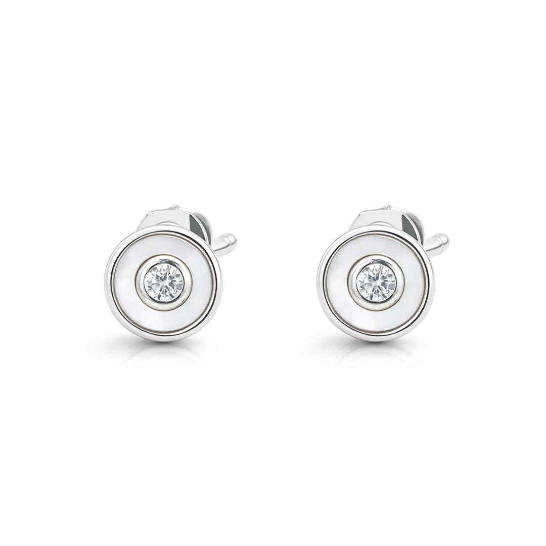 ROUNDED MOTHER OF PEARL STUD SILVER EARRING